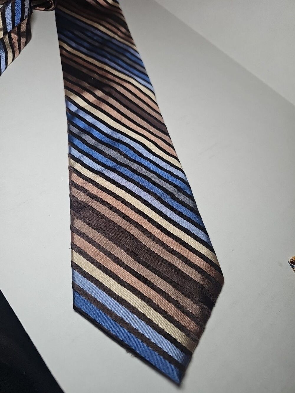 Men's Perry Ellis Portfolio Brown Blue Black Striped Silk Tie